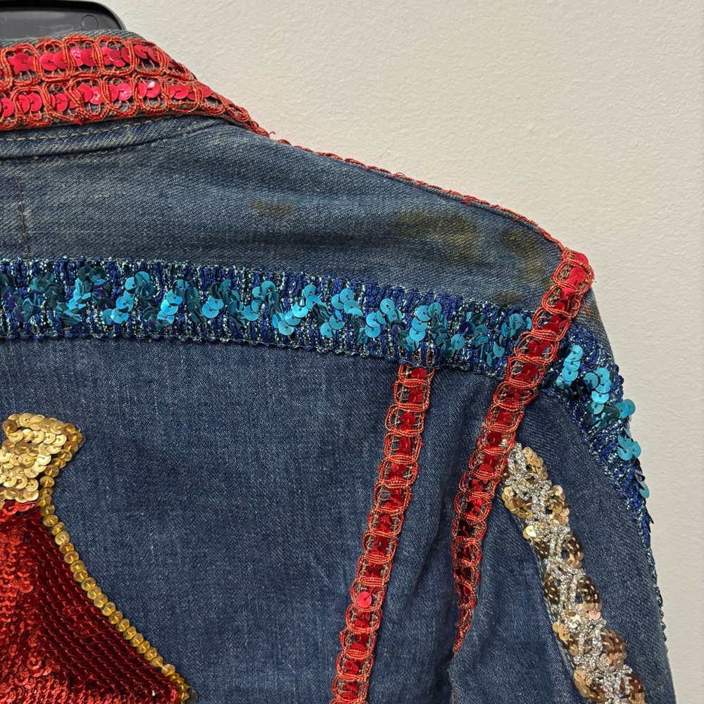 Vintage Custom Bedazzled Sequin Denim Jacket 70s Lee Clown Vegas Carnival Womens - Picture 12 of 15